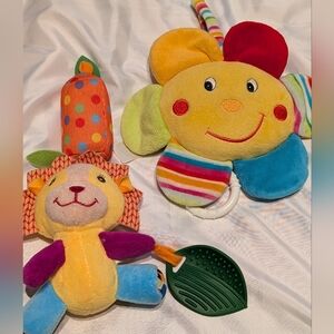 Colorful Plush Flower and Lion Toy Set. Rattles.